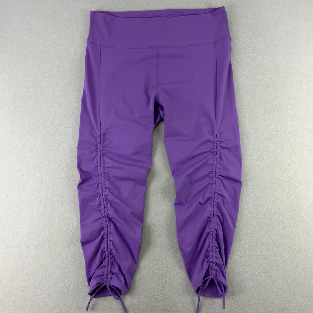 NOVA Sport Leggings Womens 2X Purple Athleisure Ruched Hem Drawstring Yoga Gym